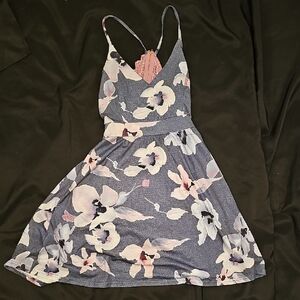 Elegant Floral Mini Dress in Blue and Pink